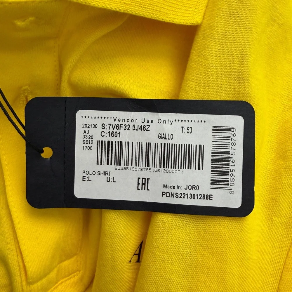 Armani Jeans Polo Shirt Mens L Yellow New 7V6F32 5J46Z Short Sleeve Cotton